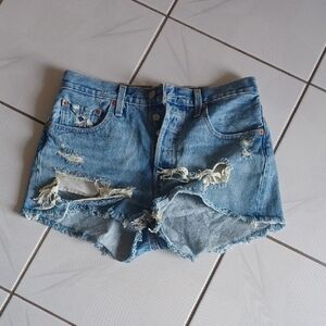 2/$80 Levi's Light Blue Distressed Jean Shorts - Size W28